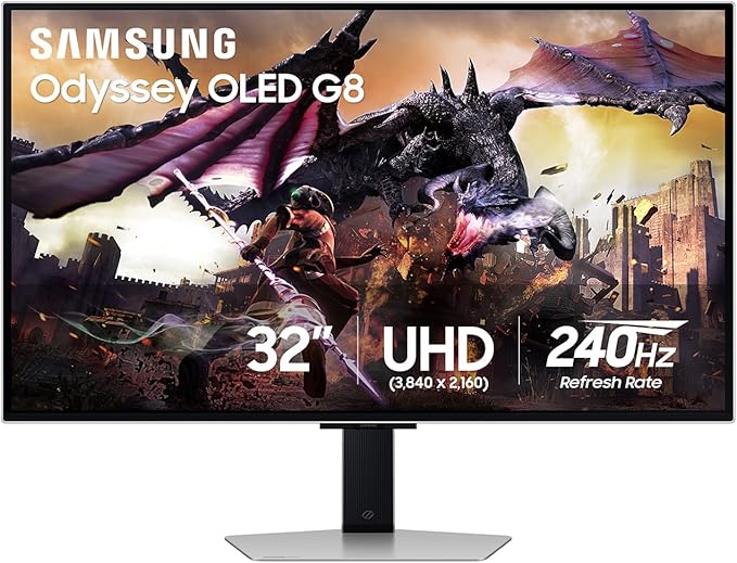 Samsung 32 Odyssey OLED G8 (G80SD) Series 4K UHD Smart Gaming Monitor w QD-OLED 240Hz 0.03ms G-Sync Compatible Glare-Free Display LS32DG800SNXZA 3 Yr Warranty (Renewed)