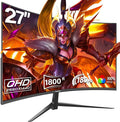 Gawfolk 27 Inch Gaming Curved Monitor 180Hz QHD 2560x1440p PC Monitor with AMD FreeSync Flicker-Free HDMI 2.0 DP 1.4 Ultra-Thin Frameless 2K Computer Screen