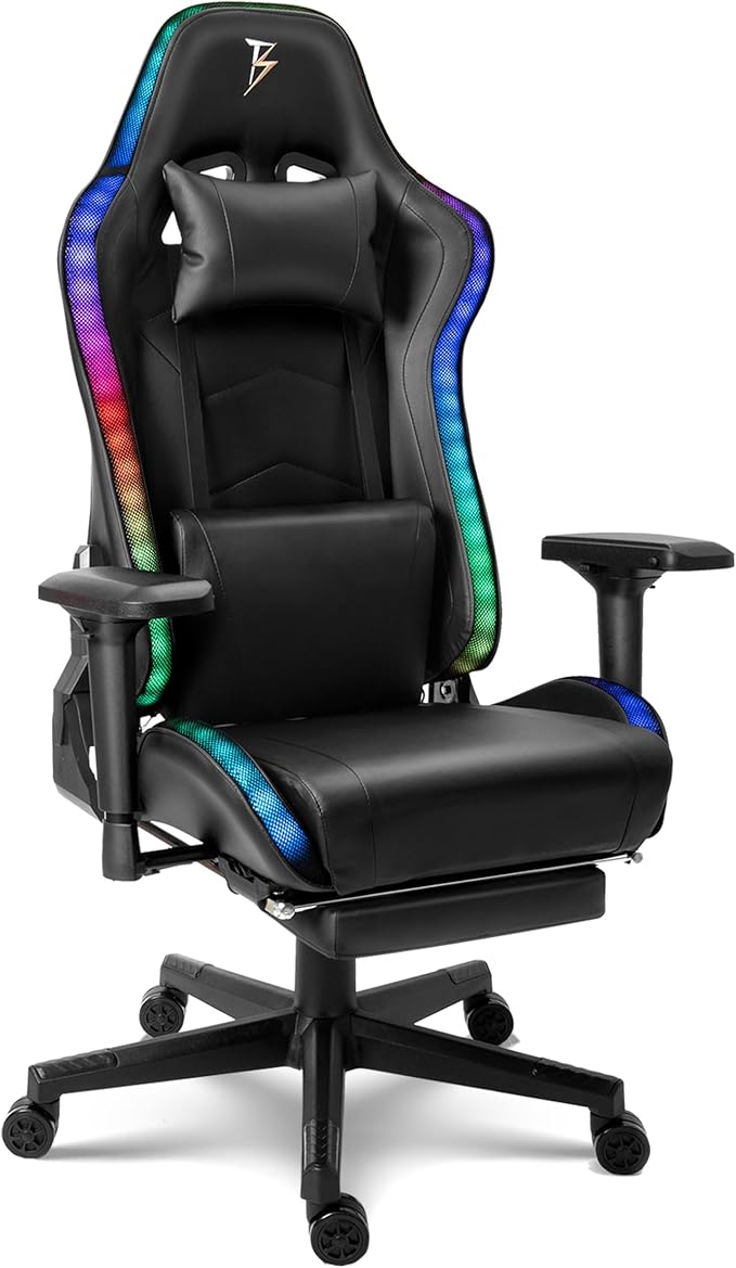 TBQATNTS Gaming Chair for AdultsComputer Chair with High BackBig and Tall Gaming Chairs with Footrest and MassagePU Breathable Material with Headrest and Lumbar SupportSuitable for GamerBlackB