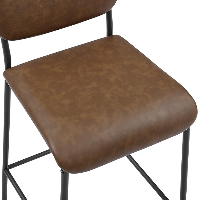 Pu Faux Leather Bar Stools Set of 2 Pub Barstools with Back and Footrest Brown (18.25 x20“x38.5”