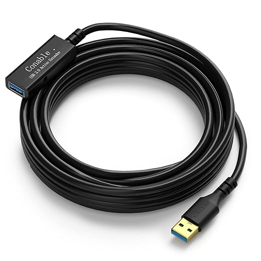 USB 3.0 Active Extension Cable 20 Feet Long USB Type-A Male to Female Extender Cord Built-in A Signal Booster Smart Chip 5Gbps Transfer for Printer Xbox Webcam VR Hard Drive USB Hub and More