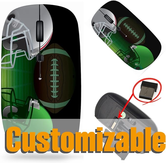 maizi Small Wireless Mouse for Personal Computer Laptop MacBook Small Wireless Mice Image ID: 35057432 American Football fie 2.4G Lightweight with USB Receiver Printed in USA Product