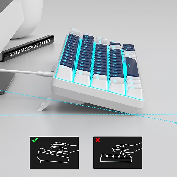 MageGee Portable 60% Mechanical Gaming Keyboard MK-Box LED Backlit Compact 68 Keys Mini Wired Office Keyboard with Blue Switch for Windows Laptop PC Mac - Blue/White
