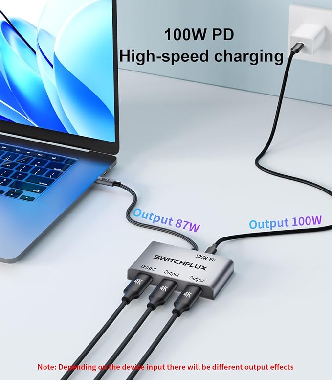 USB C to 3 × HDMI Adapter |4K60Hz HDMI Splitter Extended Display 1 in 3 Out MST Hub with 100W PD for Multiple Monitors Converter Compatible with LaptopPCUSB-C Graphics Card