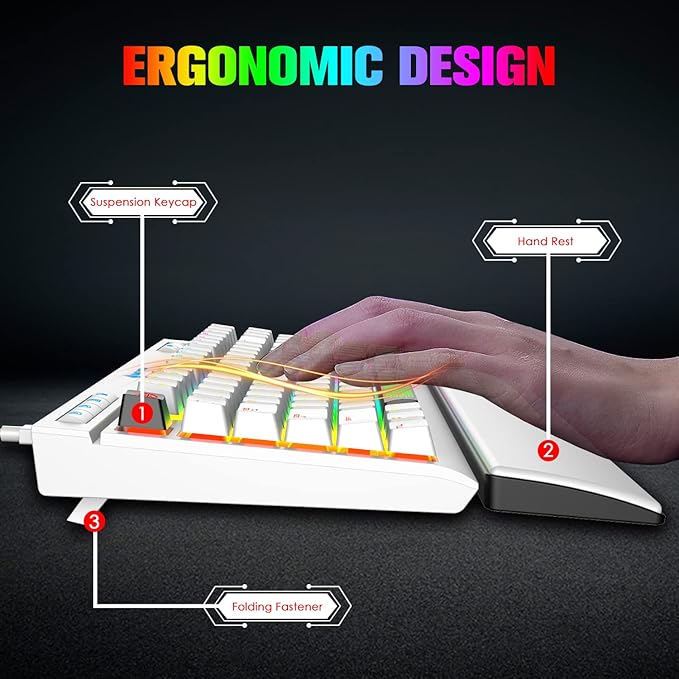 ZIYOU LANG Mechanical Gaming Keyboard87 Keys Chroma RGB LED BacklitWhite Computer KeyboardPU Wrist RestMultimedia KeysAnti-ghosting KeysWaterproof Light Up USB Wired Keyboard for PC Mac Xbox