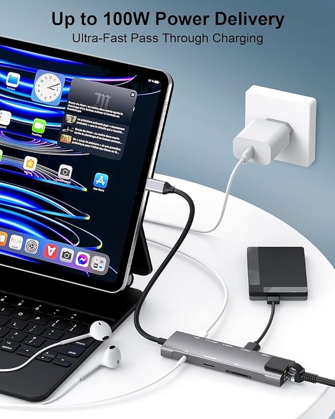 USB C Hub 9 in 1 Multiport Adapter w/Gigabit Ethernet100W PD4K@60Hz2 USB 3.0USB C 3.0 DataSD/TF Card Reader3.5mm JackDongle Docking Station for MacBook iPad Pro iPhone 15 Steam Deck/Rog Ally