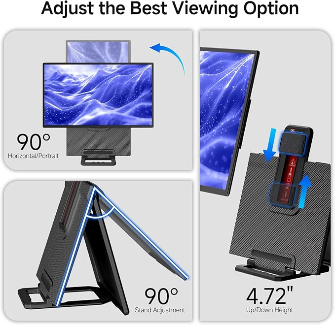 Large Portable Monitor 24 inch - 1080P FHD 100Hz Travel Monitor 125% sRGB IPS Laptop Screen Extender VESA Compatible Height Adjustable Detachable Stand with USB-C HDMI for Work Gaming Office Home