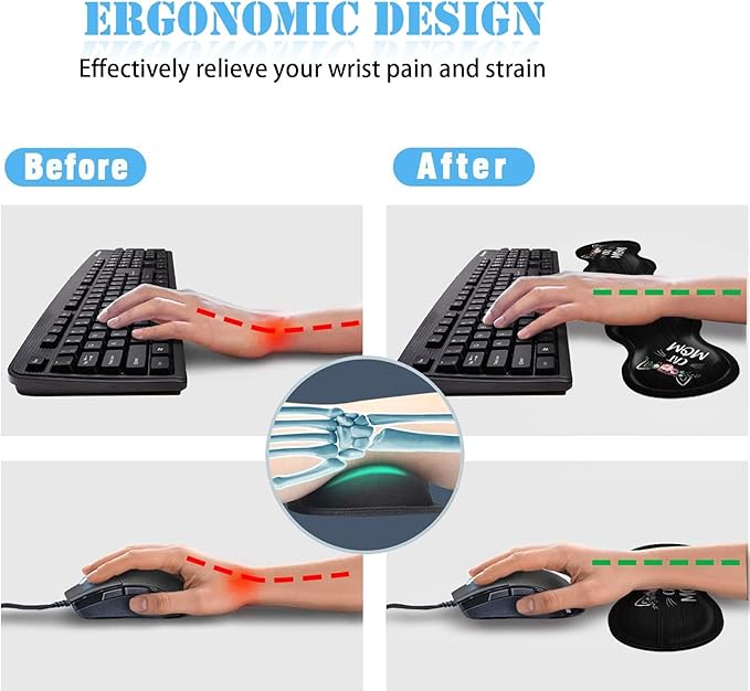 Keyboard Wrist Rest+Mouse Wrist Pad+Desk Pad SetMemory Foam Ergonomic Easy Typing Pain Relief for Computer Laptop Office Home - Cat Mom Floral
