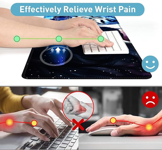 Large Mouse Pad and Keyboard Wrist Rest Desk Pad for Keyboard and Mouse 4-in-1 Large Gaming Mouse Pad with Wrist Support Desk Mat for Home Office Study GameTiger and Cow