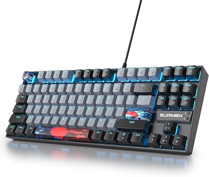 Owpkeenthy 75% Mechanical Gaming Keyboard with Red Switch RGB Backlit Keyboard 87 Keys Compact TKL Wired Computer Keyboards for Laptop PC Gamer Xbox PS (Grey/ 87 Red Switch)