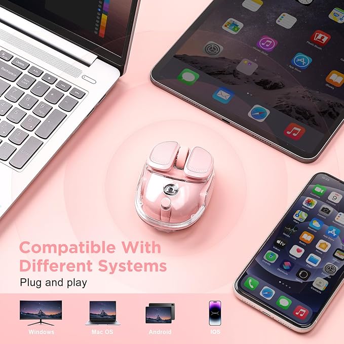 Q9 Wireless Computer Mouse 2.4GHz/Bluetooth Mouse Ergonomic Optical Mouse with RGB LightingSilent Clicks4800 DPI 4 Adjustment LevelsCompatible with PC Mac Laptop(Pink)