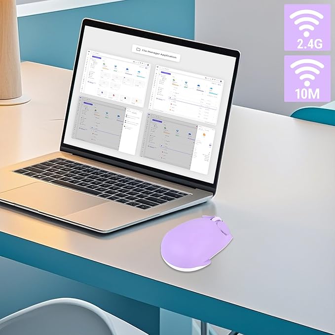 elec Space Cute Pig Design Wireless Mouse Dual Mode Bluetooth &amp USB Mouse Silent Operation Ergonomic Perfect for Laptops &amp PCs Ideal Gift for Animal Lovers and Family(Purple)