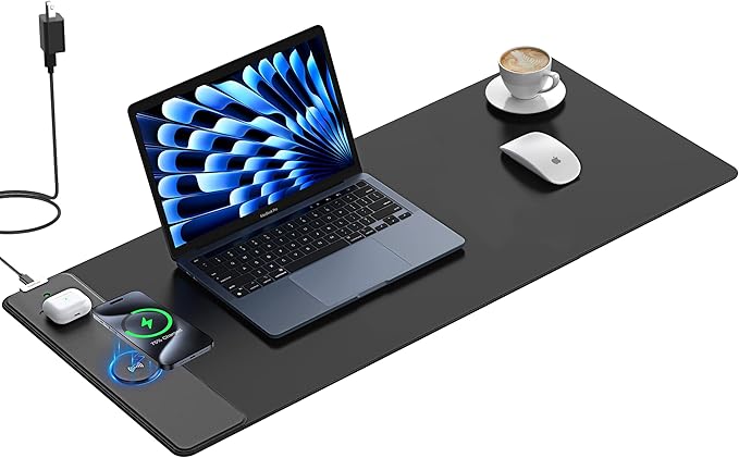 TopMade Mouse Pad with 15W Fast Wireless Charging 35.43x15.75 XXXL Large Gaming Mousepad Waterproof Desk Pad Classic Black Computer Desk Mat(Includes 20W PD Power Adapter &amp 6.56ft Woven Cable