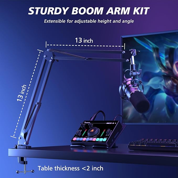 MAONO XLR/USB Dynamic Microphone Kit RGB Podcast Mic with Software Mute Gain Knob Volume Control Boom Arm for Streaming Gaming Voice-Over Recording-PD200XS Black
