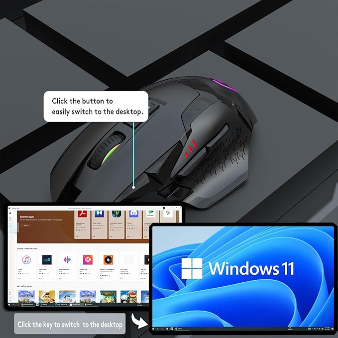 Wireless Bluetooth Mouse for Laptop Thumb Rest Ergonomic - 4000DPI Rechargeable 10 Buttons/Shortcuts USB-C RGB Silence Right Hand up for 3 Devices for Laptop Mac PC