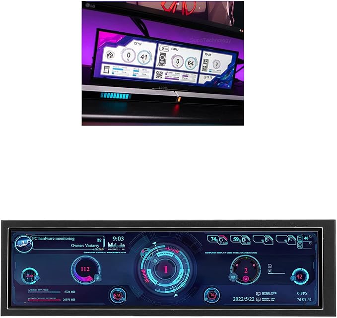 Zopsc 8.8 Inch Display 1920x480 Resolution CPU GPU SSD Data Temperature Monitor Chassis Sub Screen for RPi with Horizontal and Vertical Screen Switching 360 Degree Rotation