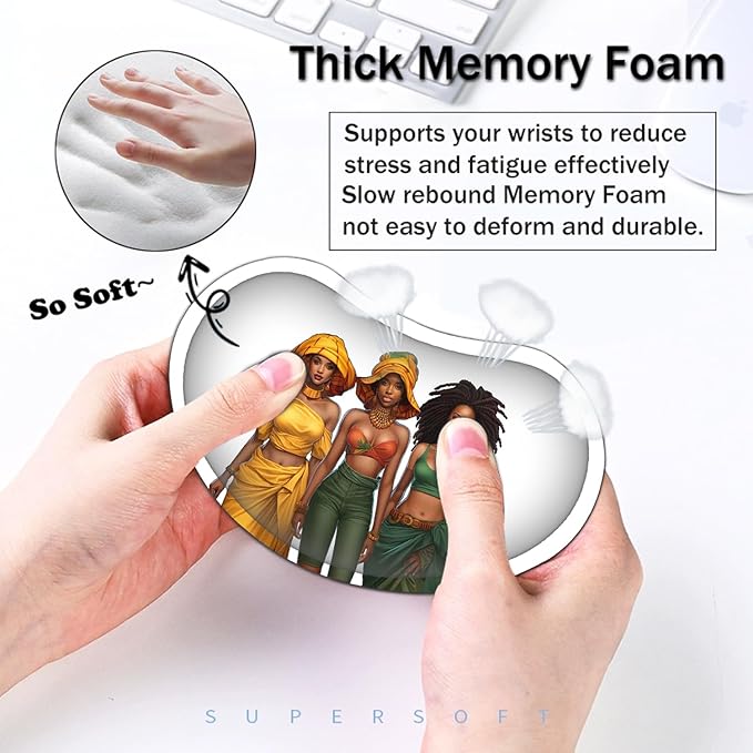 Large Mouse Pad with Mouse Wrist Rest 31.5x11.8 in Extended Mouse Mat Ergonomic Memory Foam Wrist Rest for Work &amp Gaming Writing Pad African American Women Black Girl Pattern White Office Desk