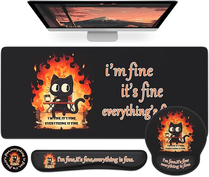 HAOCOO Dumpster Fire Mouse Pad with Wrist Rest Ergonomic Keyboard Wrist Support Large Gaming Desk Mat Set Desk Protector Mat for Office Supplies