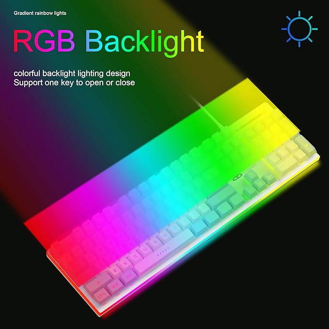 MageGee GT838 Gaming Keyboard and Mouse Combo 104 Keys RGB Backlit Quiet Wired Keyboards for Laptop PC MAC with Number Pad Metal Panel Anti-Ghosting White Blue