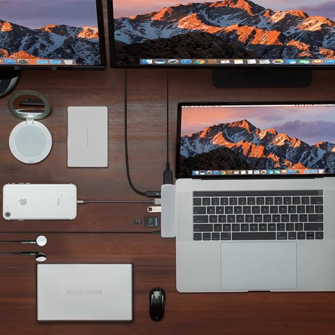 HyperDrive USB-C Hub Adapter Sanho Solo 7-in-1 Type C Dongle for MacBook Pro PC w USB-C Port: USBC 60W Power Delivery USBC 5Gbps Data 4K HDMI microSD/SD Card Reader 2xUSB 3.0 Audio Jack - Grey