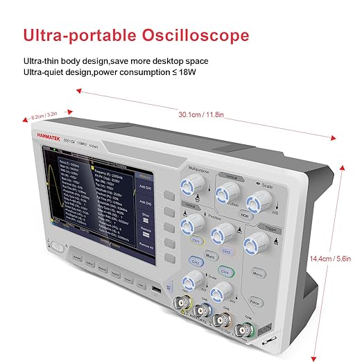 HANMATEK DOS1104 Digital Oscilloscope with 4 Channels and Screen 7 inch / 18 cm TFT-LCD Display Portable Professional Oscilloscope Kit with 1GS/s Sampling Rate