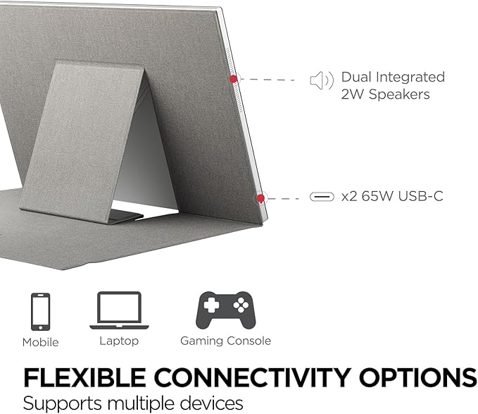 ViewSonic TD1656-2K 16 Inch WQXGA 1600p IPS Touchscreen Portable Monitor with 2 Way Powered 65W USB C and Smart Cover with Built-in Stand