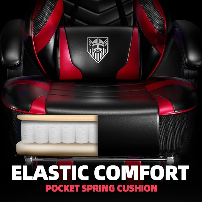 Vonesse Gaming Chair Big and Tall Gaming Chair with Footrest and Massage Gaming Chairs for Adults with Lumbar Support Ergonomic High Back Computer Chair with Pocket Spring Cushion (Red/Black)