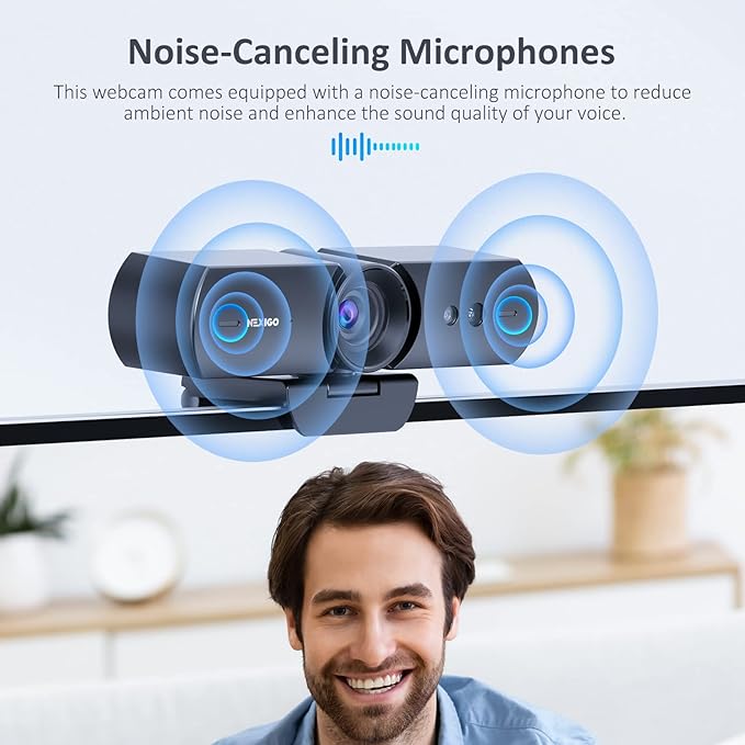 NexiGo HelloCam 1080P Webcam with Windows Hello True Privacy Automatic Electronic Shutter Computer Camera Microphone Facial Enhancement HD USB Web Cam