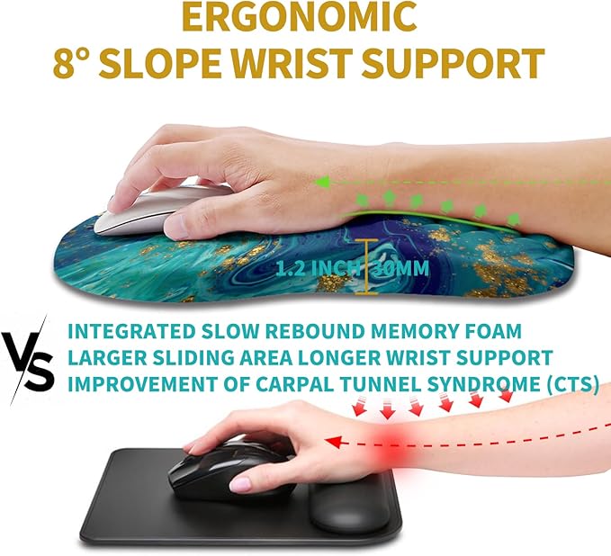 Hokafenle Ergonomic Mouse Pad Wrist Support Wrist Rest Mousepad for Carpal Tunnel Pain Relief with Integrated Memory Foam Slope Massage Bulge (11.8x7.9 inchBlue Gold