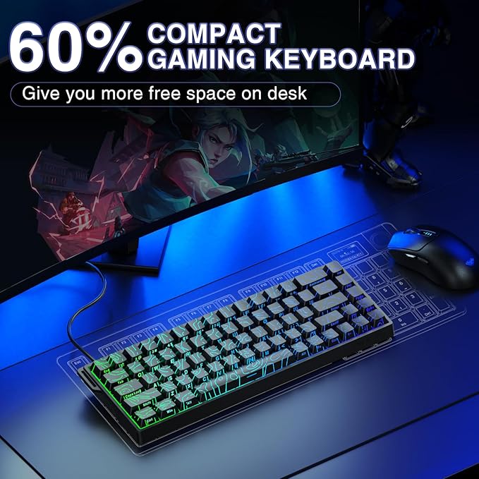 AULA WIN68 HE Mechanical Gaming Keyboard 60% Hall Effect Magnetic Switch Fast Trigger Mode Adjustable Actuation 8000Hz Polling Rate RGB Backlit Small Wired Keyboard for Laptop/PC Gamer