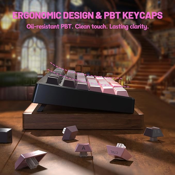 M87V2 Wireless Keyboard Low Profile Quiet Typing Membrane Gaming Keyboard with 80% TKL Layout Side Printed Keys RGB Backlit USB C Rechargeable87 Keys PBT Keycap for Windows PCMacLinux-Blackberry