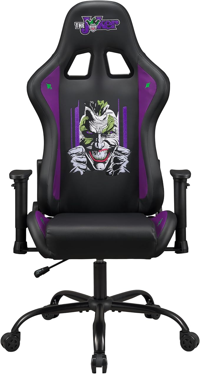 Joker - Gaming Chair or Office Chair Adult Gamer Chair Comfortable seat Integrated headrest Adjustable armrests and Height Ergonomic backrest - Black
