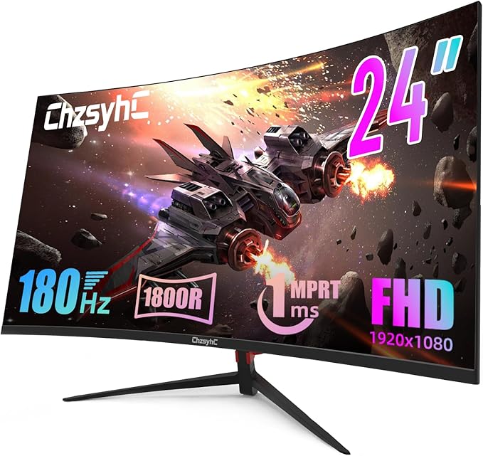24 Inch Curved 180Hz Gaming Monitor 1800R Curved Gaming Monitor 1ms MPRT FHD(1920×1080P) Freesync HDMI2.0DP1.4 VESA Mountable(HDMI Cable Incl.)