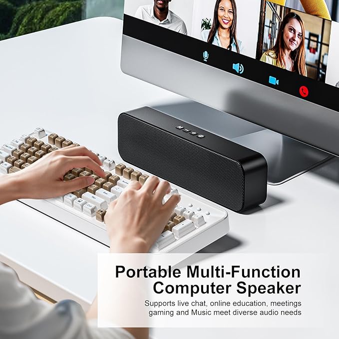 Computer Speakers for Desktop PCRechargeable Bluetooth SpeakerSmall Computer Soundbar with Stereo &amp Bass3.5mm Aux-inTF PortLoud Volume for Web ConferencesTeacherMusic (Black)
