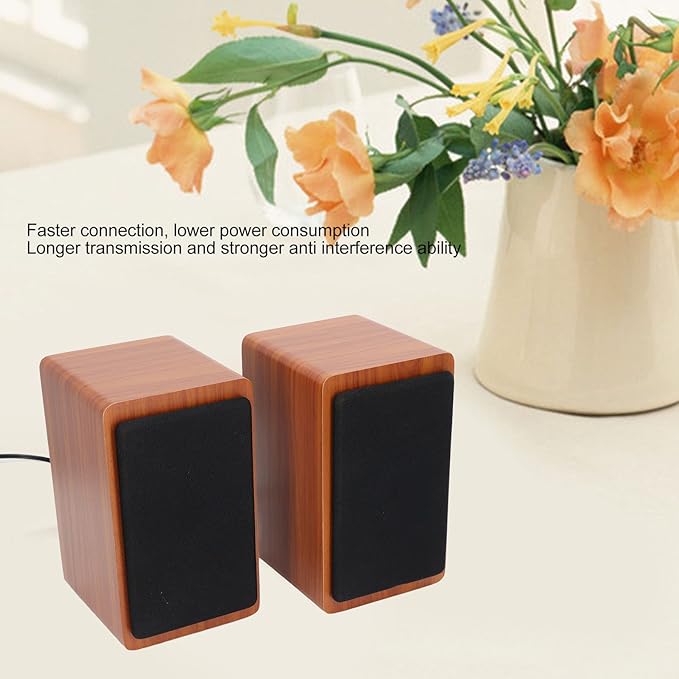5V 3W USB Wired Wood Computer Speakers 5.0 Sound Channel 2.0 Stereo Sound Speaker for Music Movies Gaming for Laptop Notebook Desktop Computer (Walnut Wood)