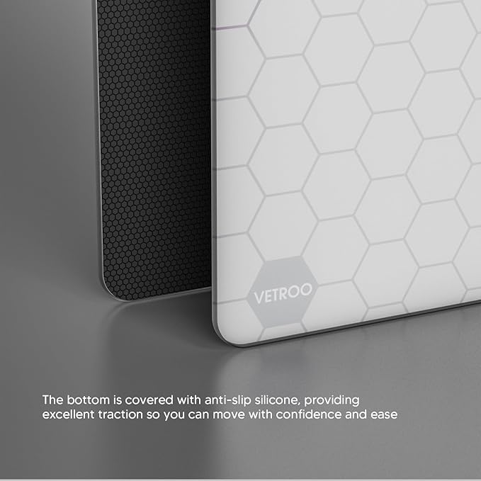 Vetroo GMP300 Tempered Glass Gaming Mouse Pad Micro-Etched 3mm Tempered Glass with Silicone Anti-Slip Base Multi-Layer Curing Smooth Operation for Esport &amp Work (White)