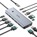 MOKiN 12-in-1 USB C Docking Station 3 HDMI 4K@60Hz Triple Display Hub with 100W PD 10Gbps USB-C/A Port Gigabit Ethernet SD/microSD Card Reader Screen Control Button for Laptop Windows