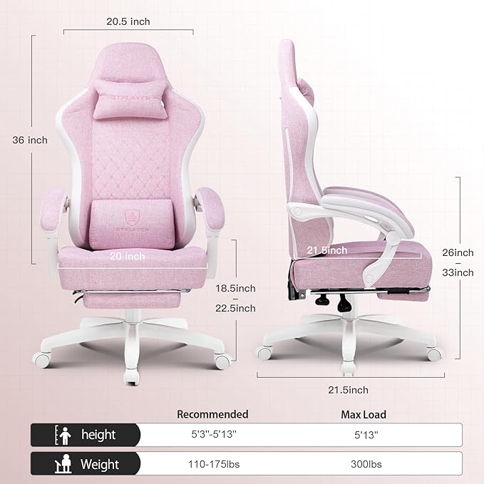 GTPLAYER Gaming Chair Computer Office Chair with Pocket Spring Cushion Linkage Armrests and Footrest High Back Ergonomic Computer Chair with Lumbar Support Task Chair with Footrest