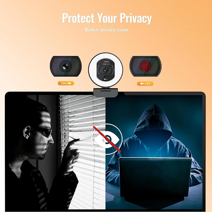 Angetube 4K Webcam with Light for PC: UHD 4K TOF Auto Focus Dual AI Noise-Cancelling Mics 1080p@60FPS USB Streaming Webcam w/Privacy Cover for Laptop/Mac/Desktop/PC Work w/Zoom/Teams/Google Meet
