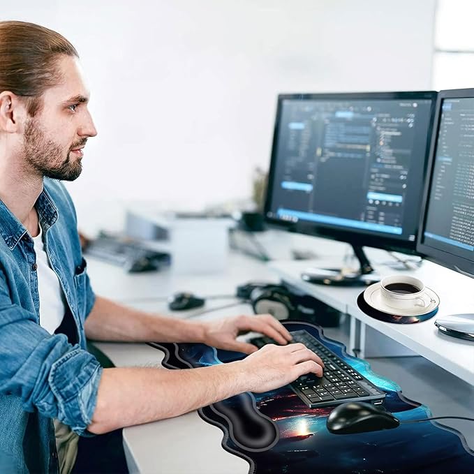Large Mouse Pad and Keyboard Wrist Rest Desk Pad for Keyboard and Mouse 4-in-1 Large Gaming Mouse Pad with Wrist Support Desk Mat for Home Office Study Game-Cute Shark