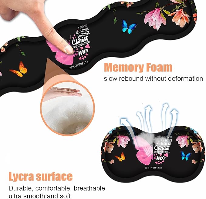 Ergonomic Keyboard Wrist Rest &amp Mouse Pad Wrist Rest SetLarge Gaming Desk Mat 31.5x 11.8 with Memory FoamEasy Typing Pain Relief for Home OfficeFloral Butterfly Quote Bible Verse Philippians