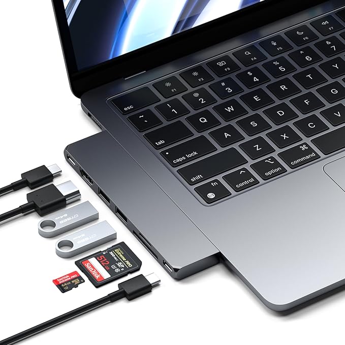 Satechi 7 in 1 USB C Hub Multiport Adapter Pro Slim USB C Dongle 100W Charging 4K HDMI USB 4 USB 3.2 Gen 2 SD/Micro Card Reader for Mac MacBook Air/Pro M5/M4 - Space Gray