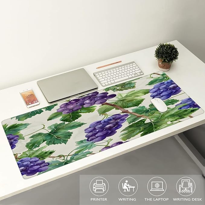 Fruit Purple Grape Leaf Large Mouse Pad Gaming Mousepad Desk Mat for Desktop Computer Keyboard Waterproof Mouse Mat Desk Pad with Non-Slip Base for Game School Office Home 35.4 x 15.7
