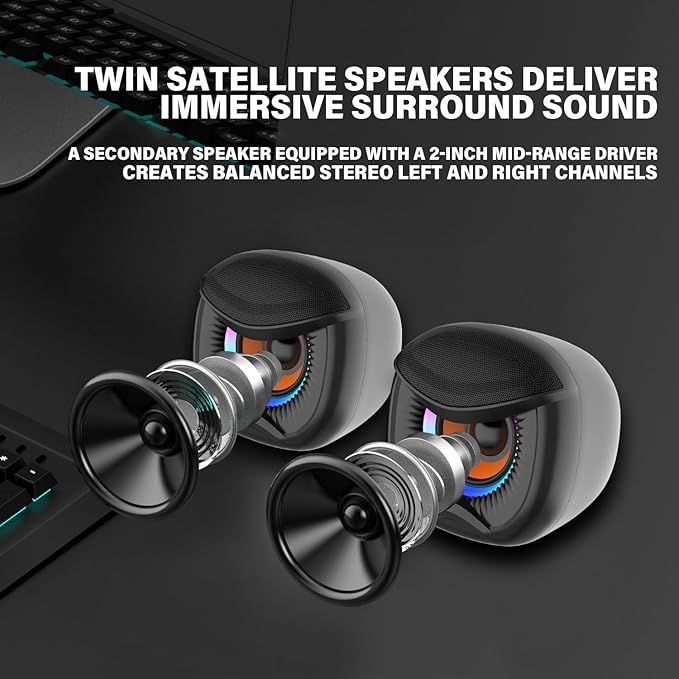 Computer Speakers PC Speakers with Subwoofer 2.1 Gaming Speakers for Desktop PC USB Powered Wired 3.5mm Aux for Monitor Laptop Desk