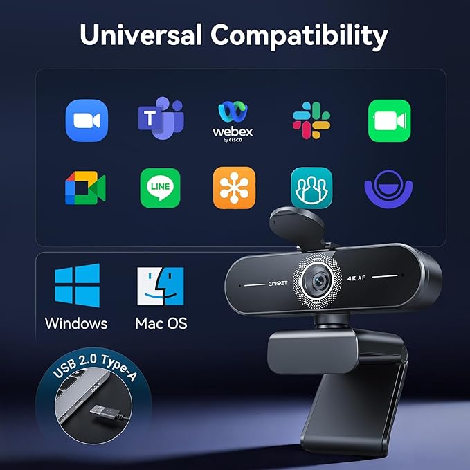 EMEET C60E 4K Webcam for Streaming &amp Gaming – PDAF Autofocus Dual Mics Live Streaming Camera with Auto Light Correction Plug &amp Play USB Webcam for PC &amp Mac