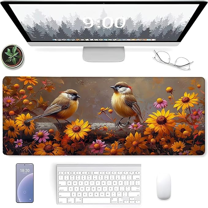 Yellow Mouse Pad Large 40x20 in Gaming Mousepad with Non-Slip Rubber Base Waterproof Smooth Surface Desk mat Extended Desk Mat with Stitched Edges Computer Accessories Gifts for Men Bird C-9510
