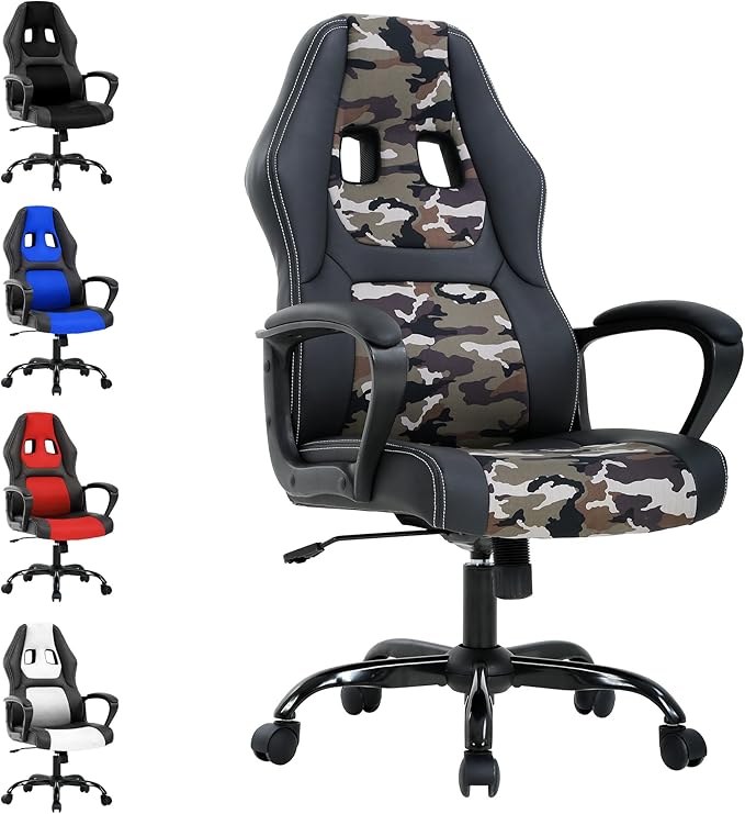 Gaming Chair Max 250LBS Office Chairs with Ergonomic Design Comfortable Office Chair PU Leather with Mesh Back Gaming Chairs with 360-Degree Swivel Gaming Chairs for Adults PC Chair CAMO