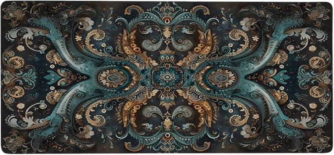 Trippy Turquoise Paisley Large Mouse Pad Gaming Mousepad Desk Mat for Desktop Computer Keyboard Waterproof Mouse Mat Desk Pad with Non-Slip Base for Game School Office Home 35.4 x 15.7