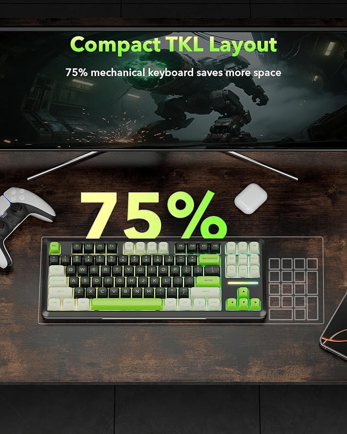 Redragon K734B Wireless Mechanical Keyboard3-Modes Bluetooth Gasket Hot Swappable TKL RGB Custom KeyboardPre-lubed Switches 81 Keys PBT Keycaps South-Facing LEDs Socket