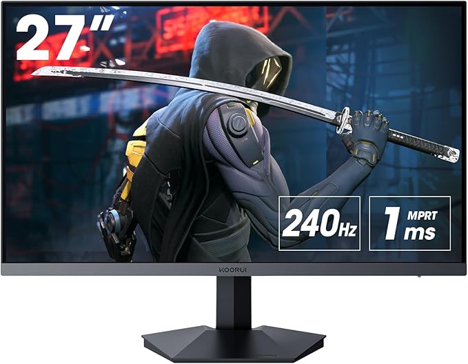KOORUI 27 Inch Gaming Monitor 240hz 1ms FHD 1920x1080 90% DCI-P3 100% sRGB Color Gamut Adaptive Sync Compatible HDMI DisplayPort Black GN02